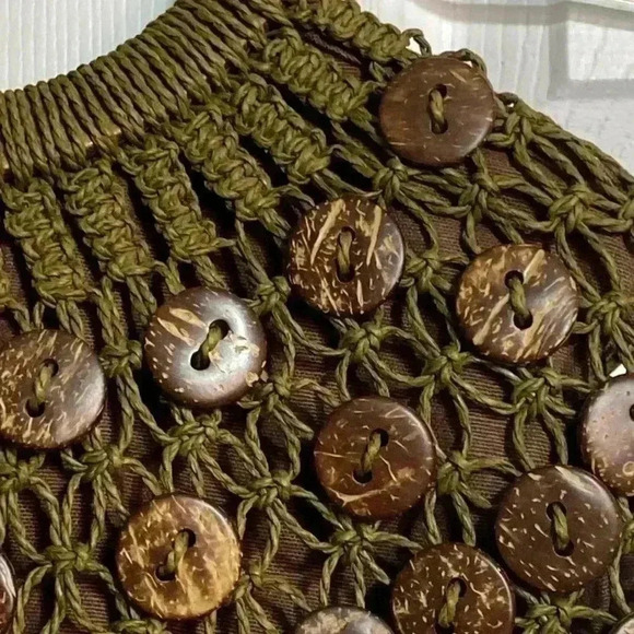 Blue Miami green macrame & dark brown button design crochet purse - Picture 6 of 9